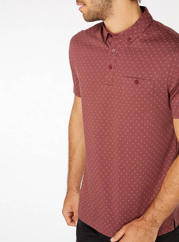 Burgundy Geometric Print Polo Shirt - XXXL